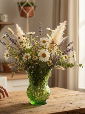 MCM E.O. Brody Cleveland Bouquet Flower Vase Emerald Green Crinkle Glass